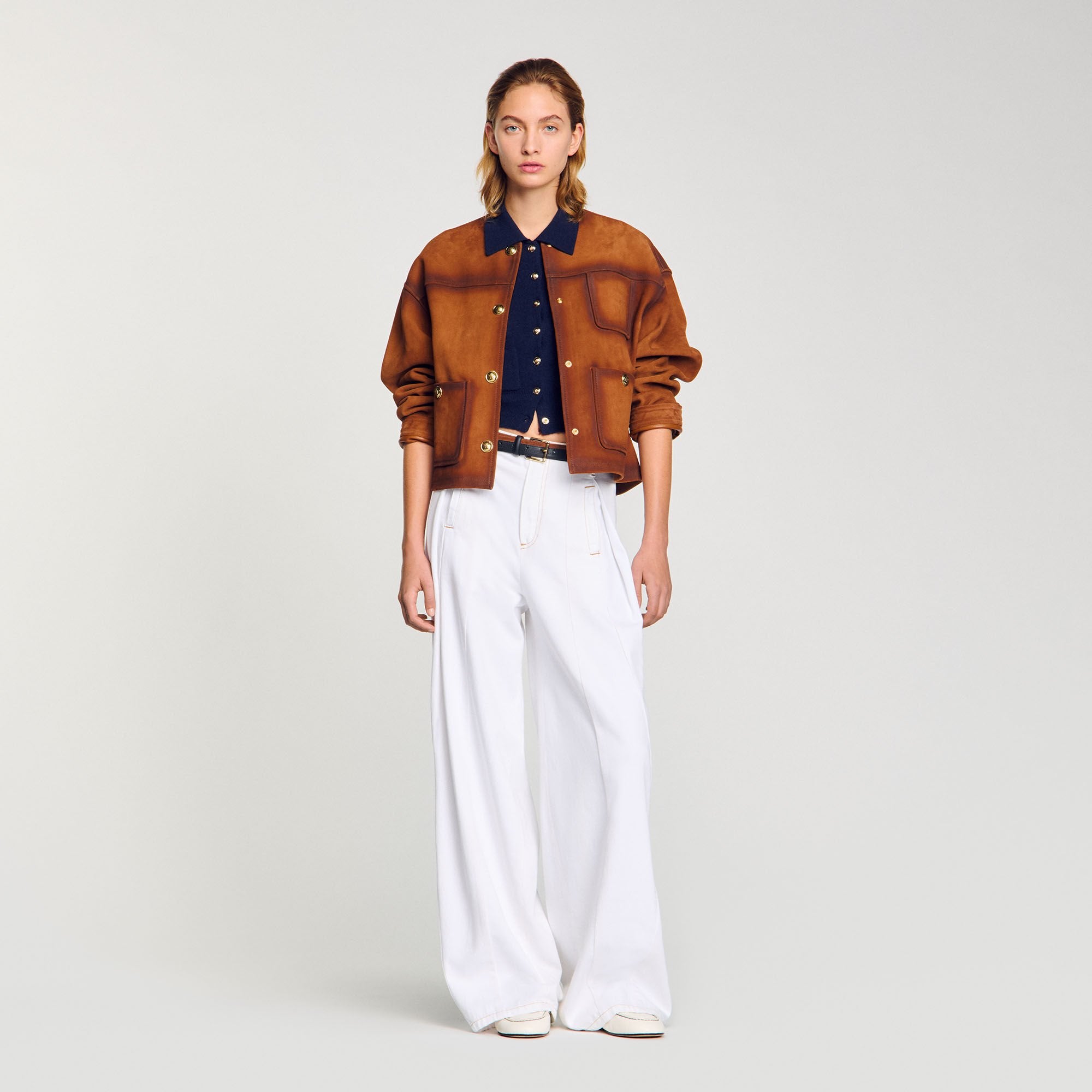 Sandro Women Topstitched wide-leg jeans