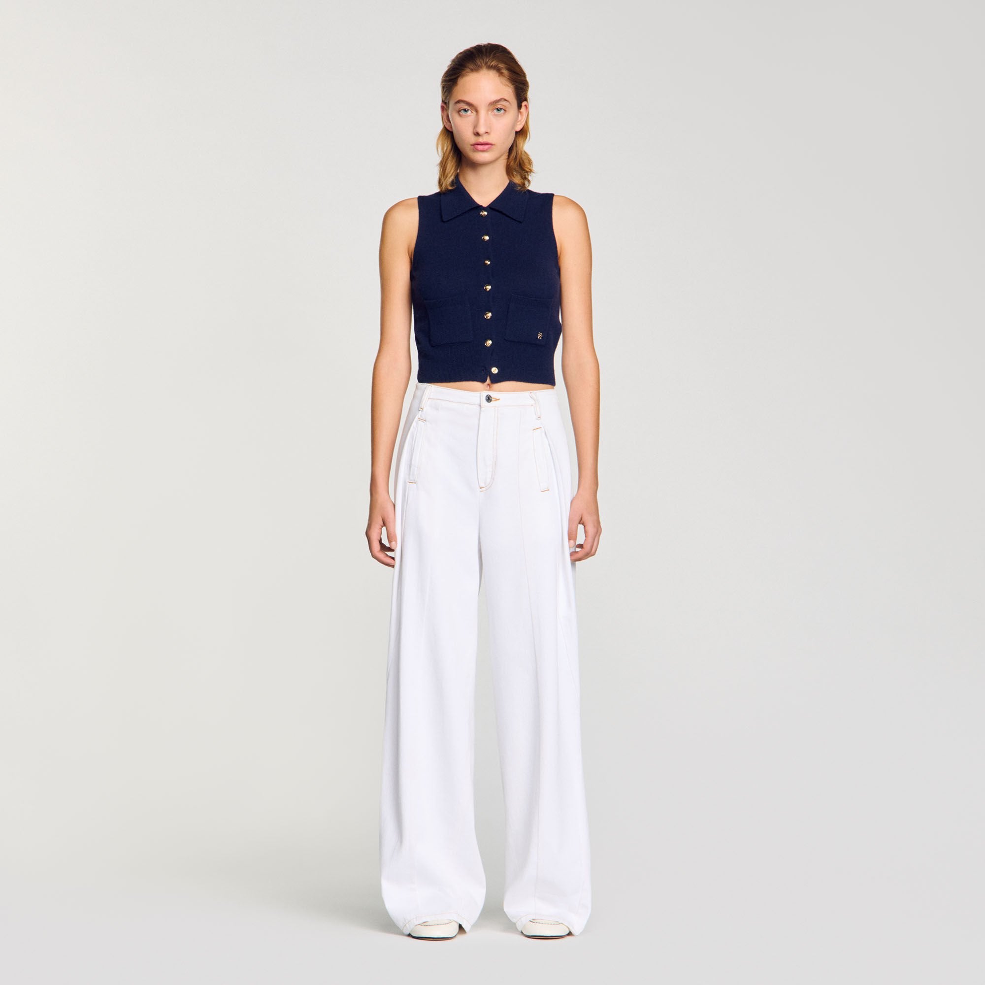 Sandro Women Topstitched wide-leg jeans