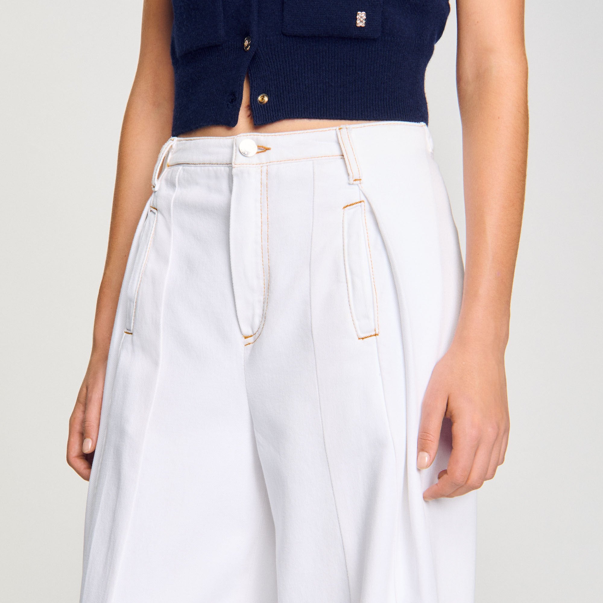 Sandro Women Topstitched wide-leg jeans