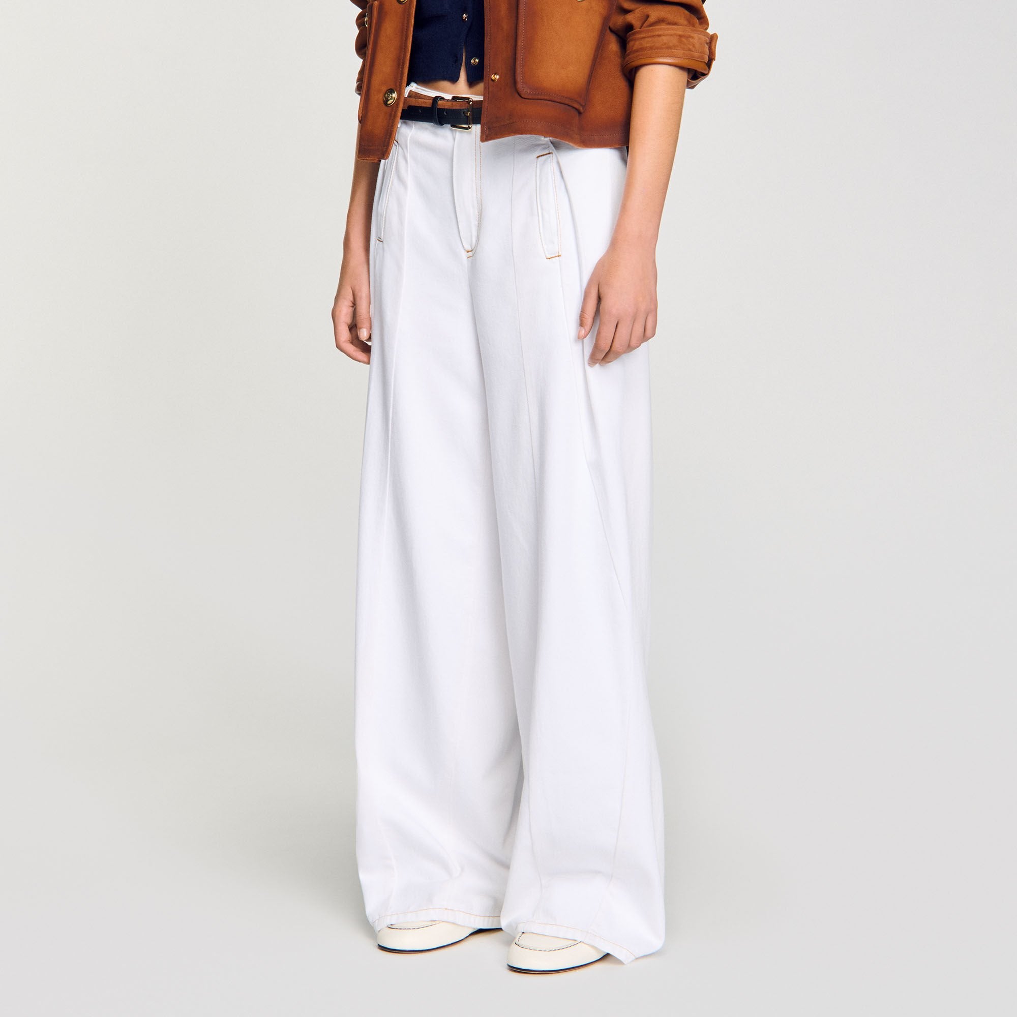 Sandro Women Topstitched wide-leg jeans