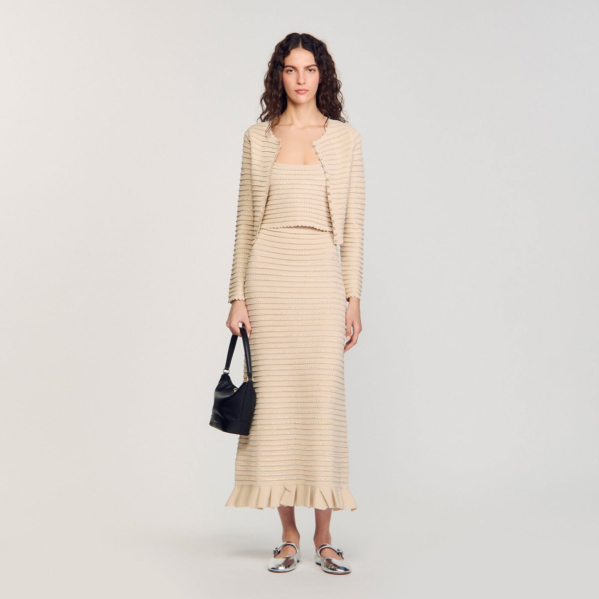 Sandro Women Rhinestone knit maxi skirt