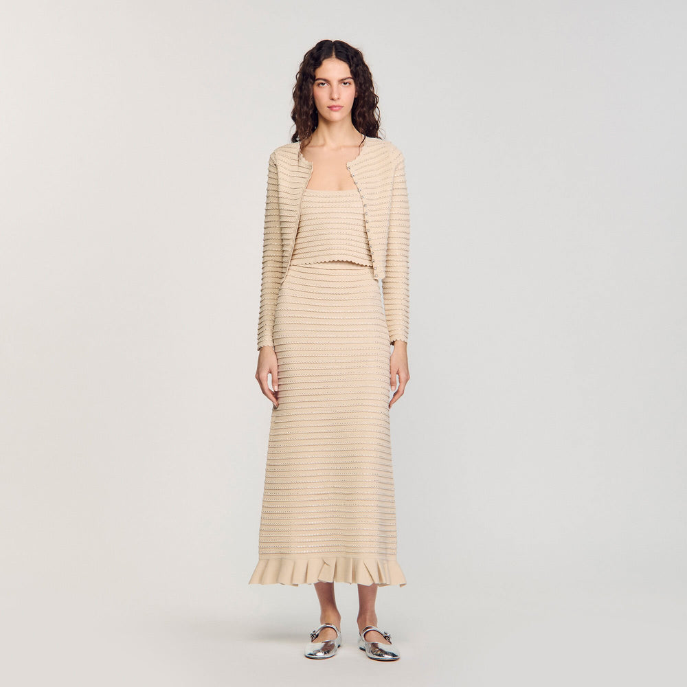 Sandro Women Rhinestone knit maxi skirt