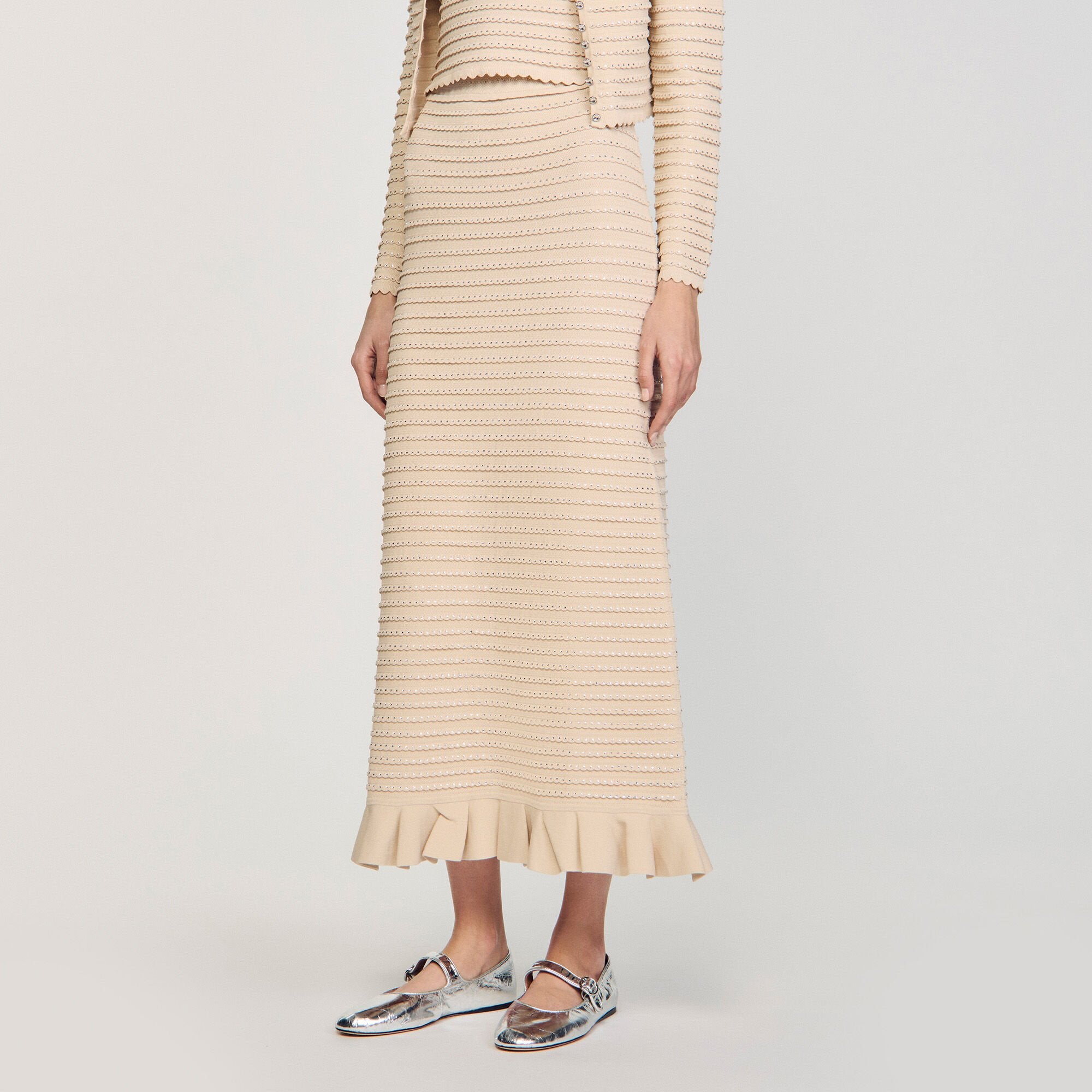 Sandro Women Rhinestone knit maxi skirt