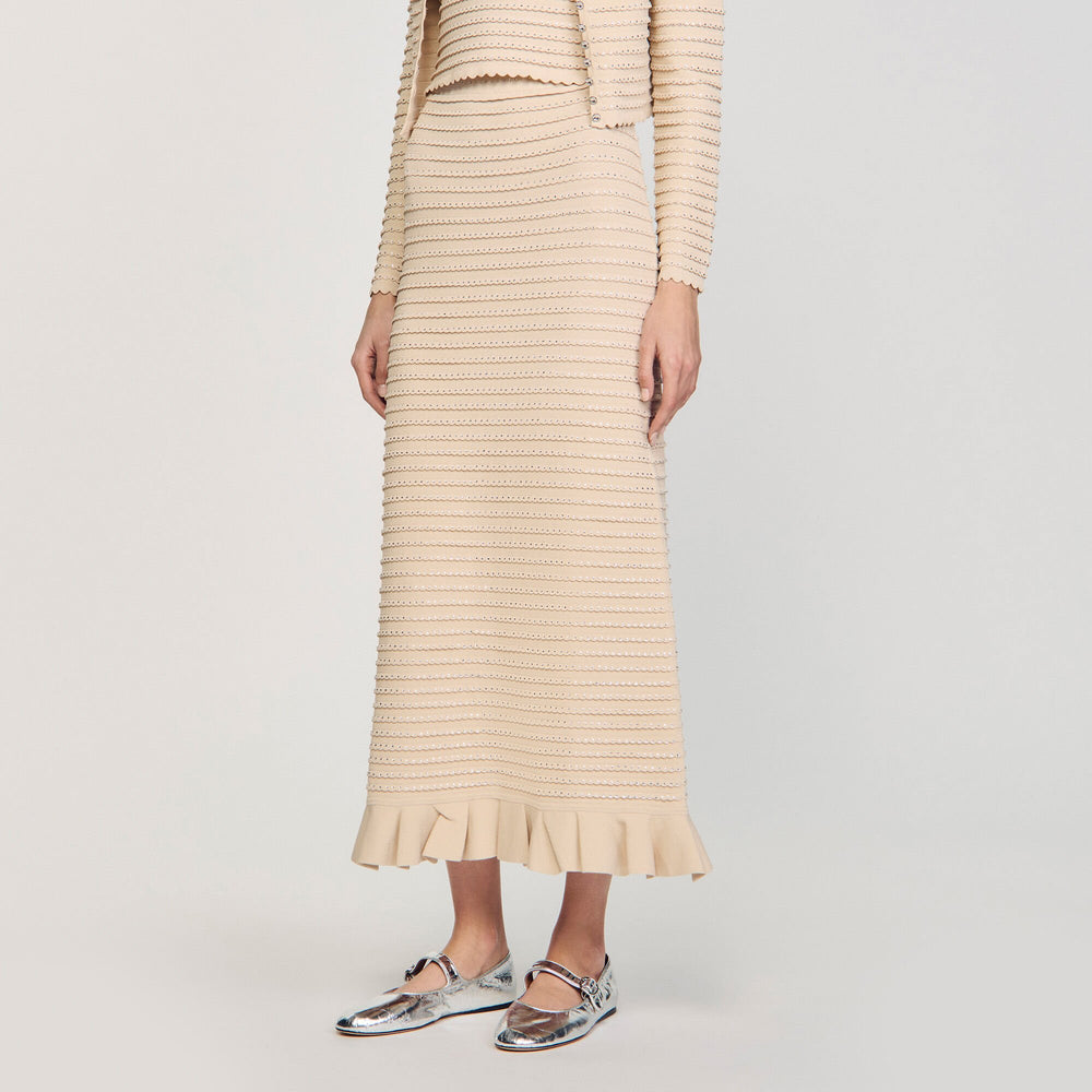 Sandro Women Rhinestone knit maxi skirt