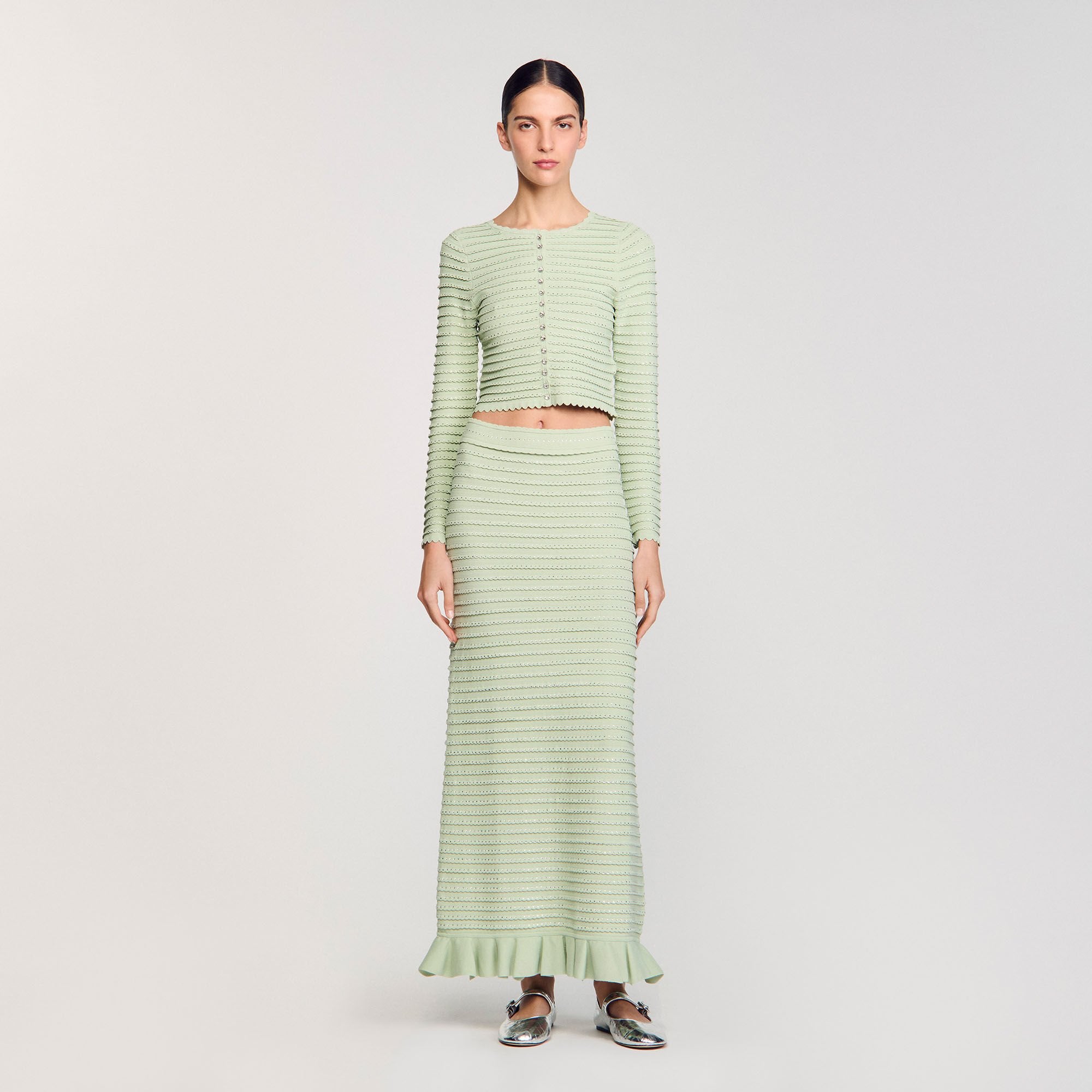 Sandro Women Rhinestone knit maxi skirt