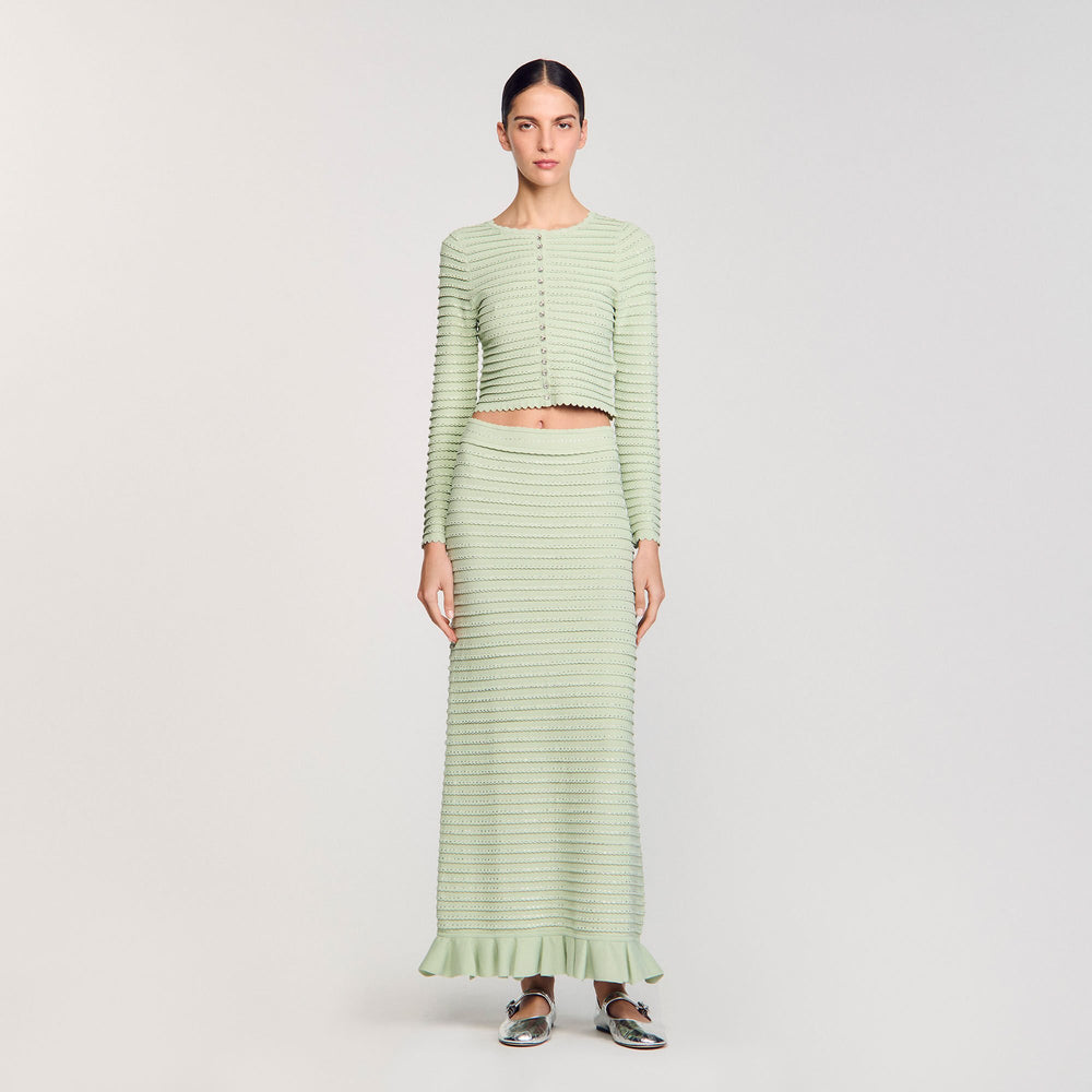 Sandro Women Rhinestone knit maxi skirt