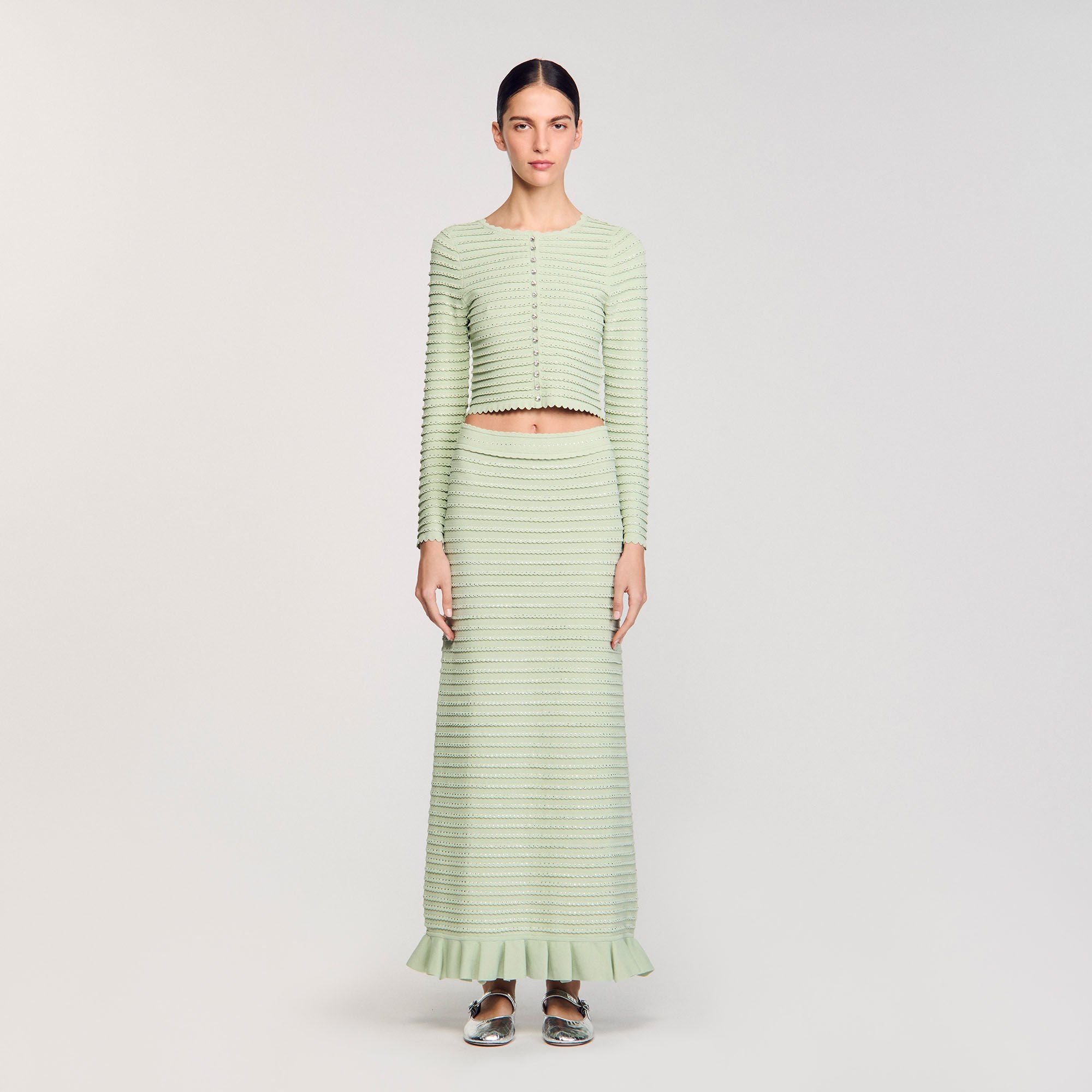 Sandro Women Rhinestone knit maxi skirt