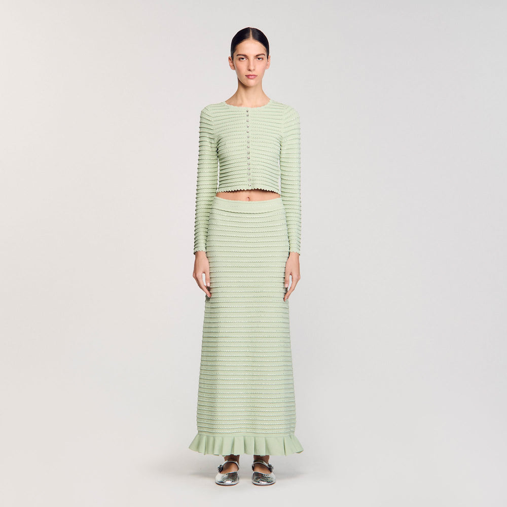 Sandro Women Rhinestone knit maxi skirt