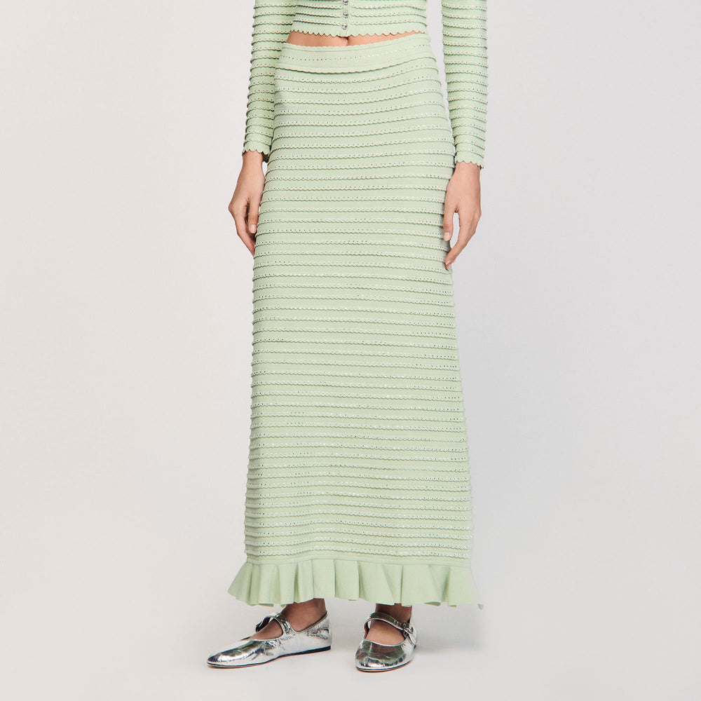 Sandro Women Rhinestone knit maxi skirt