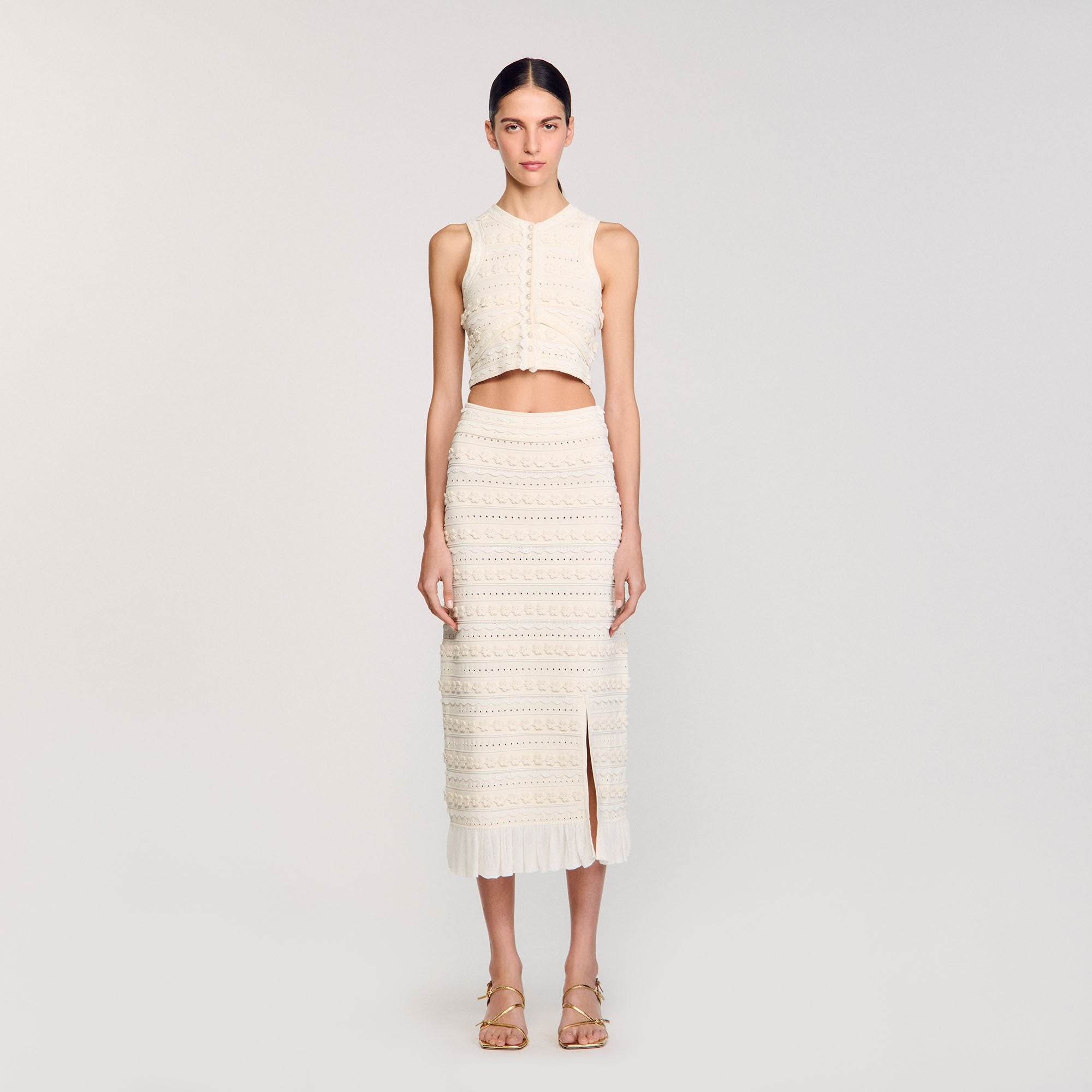 Sandro Women Maxi skirt with crochet detailing