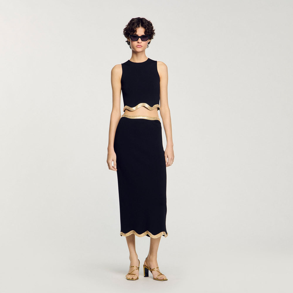 Sandro Women Maxi knitted skirt with chain detail