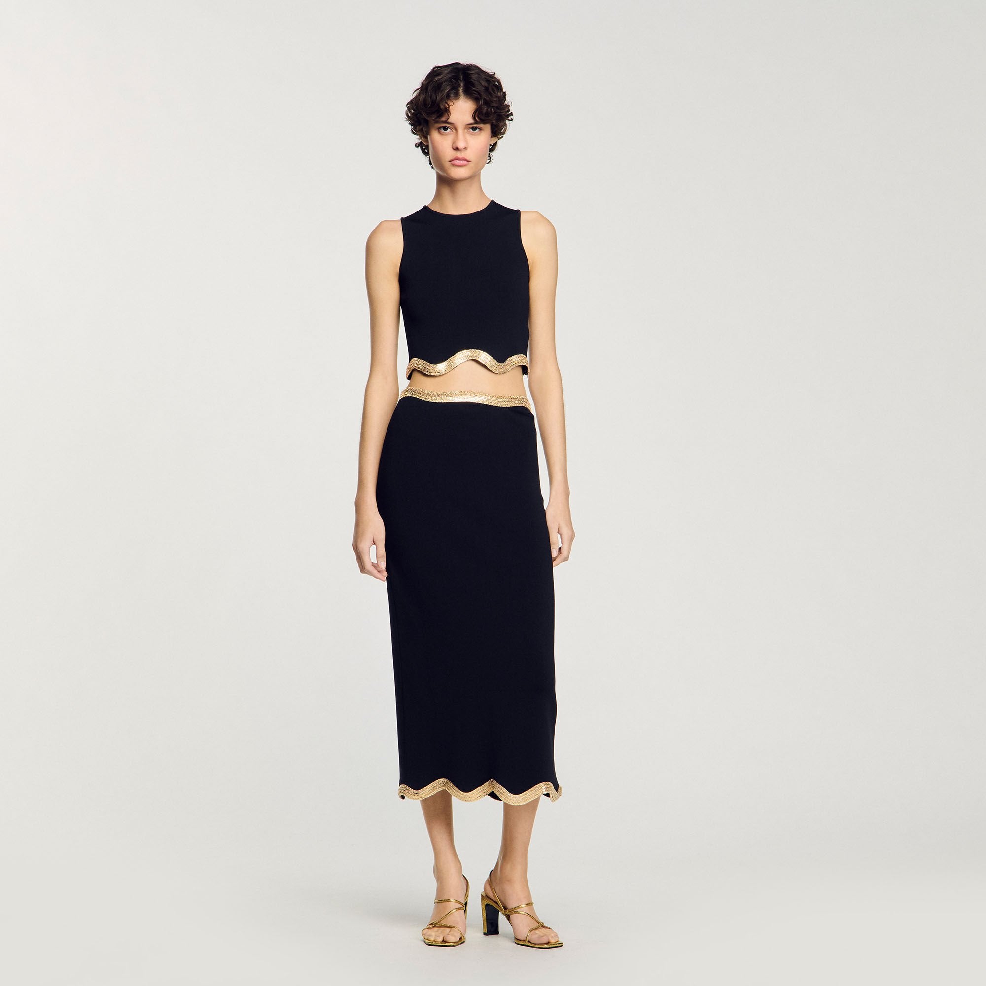 Sandro Women Maxi knitted skirt with chain detail