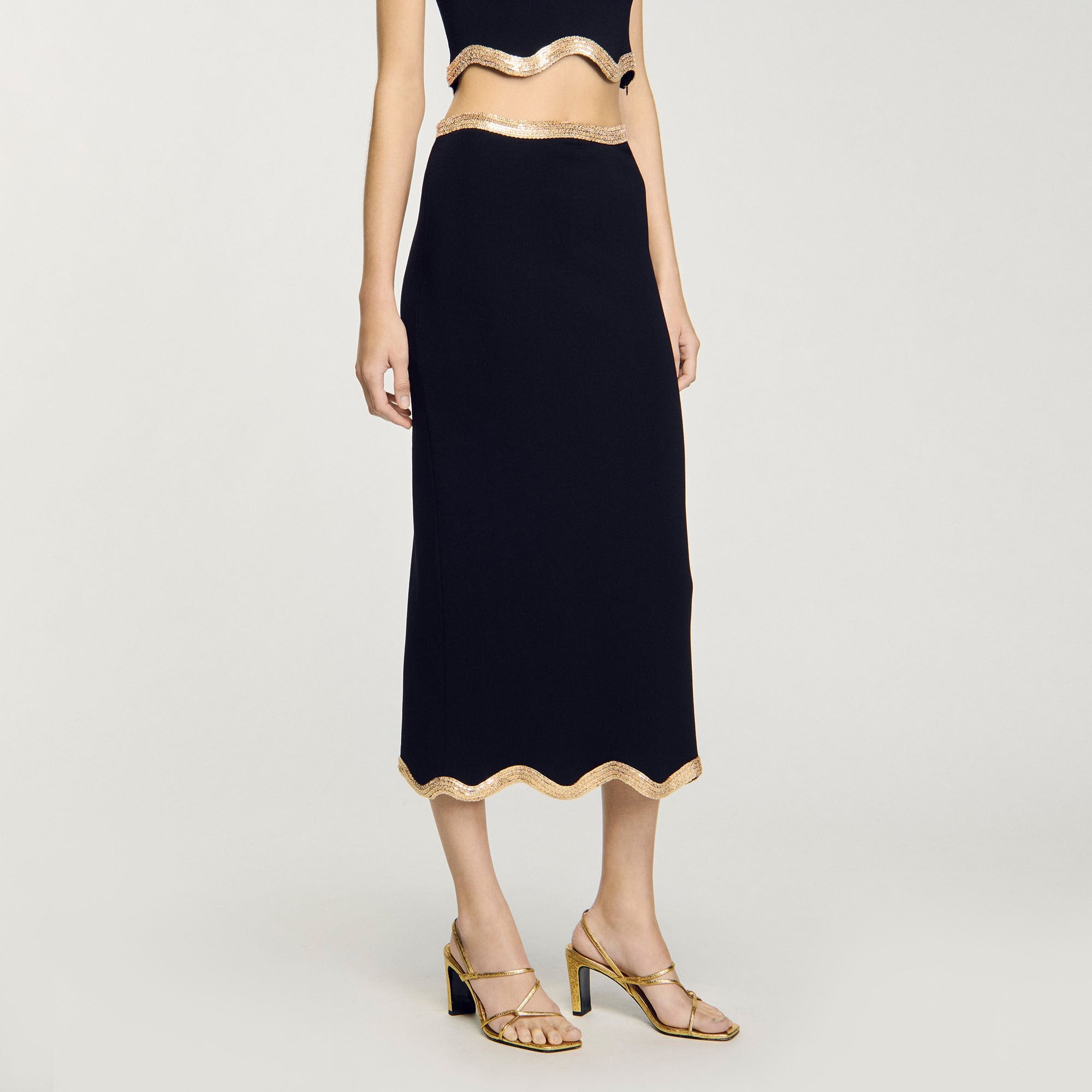 Sandro Women Maxi knitted skirt with chain detail