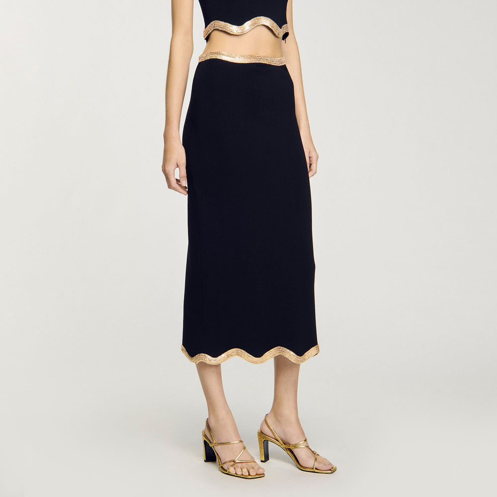 Sandro Women Maxi knitted skirt with chain detail