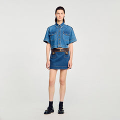 Sandro Women Mini denim and leather skirt