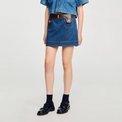 Sandro Women Mini denim and leather skirt