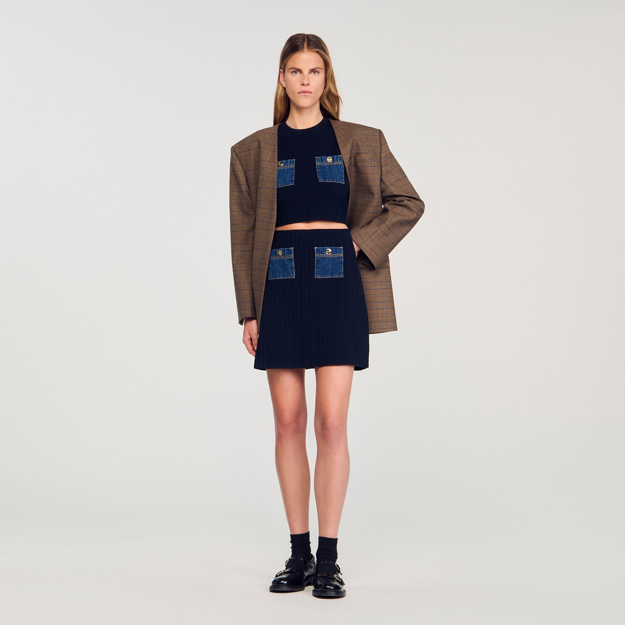 Sandro Women Mini knit and denim skirt
