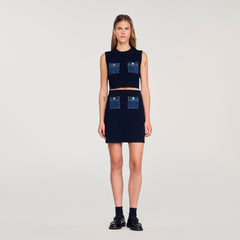 Sandro Women Mini knit and denim skirt