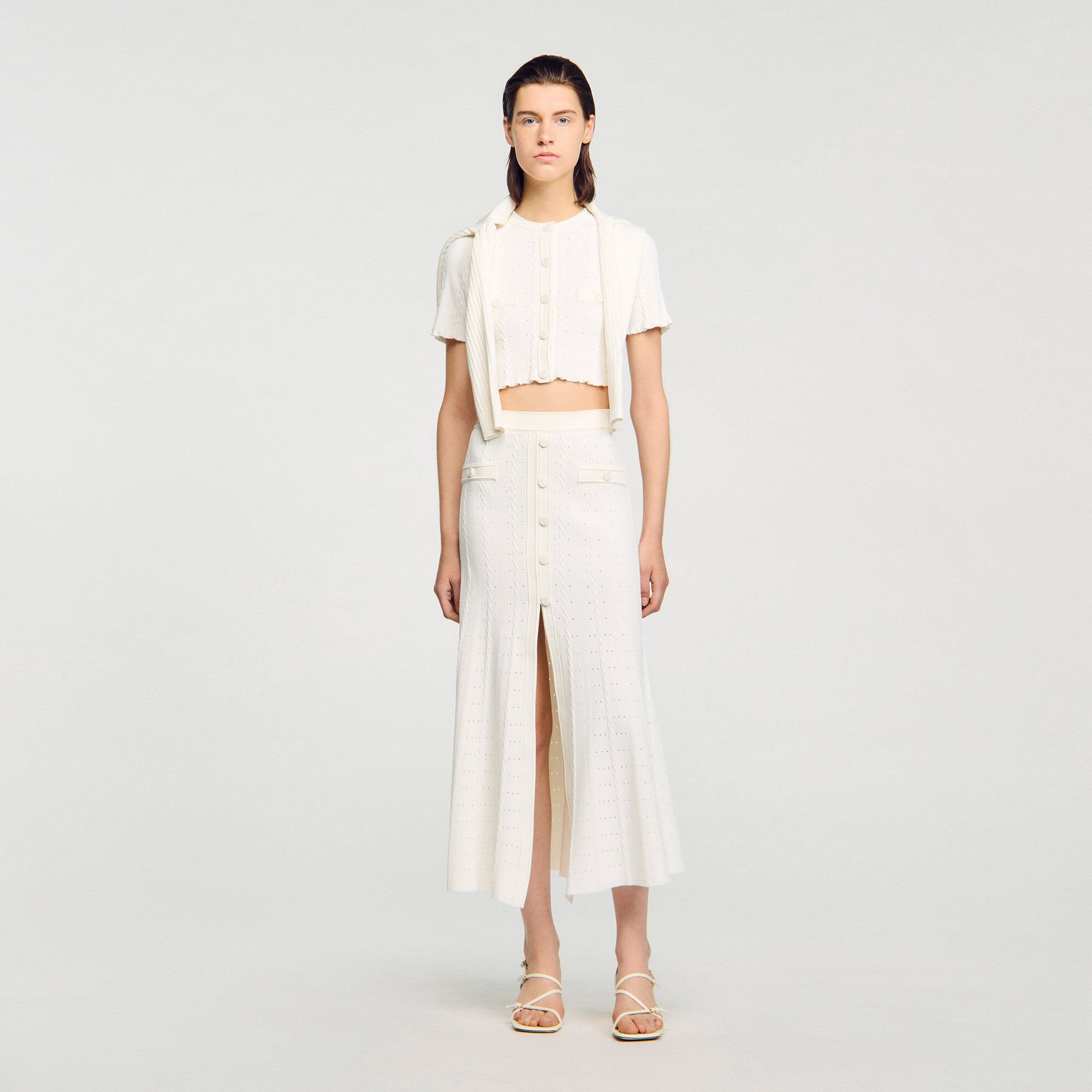Sandro Women Pointelle knit midi skirt