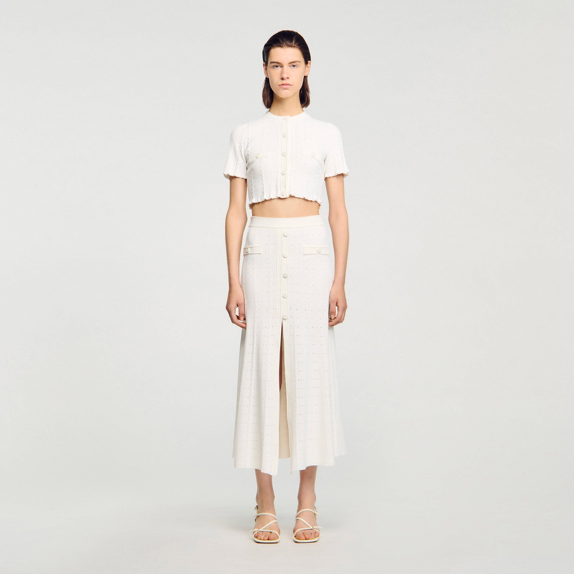 Sandro Women Pointelle knit midi skirt