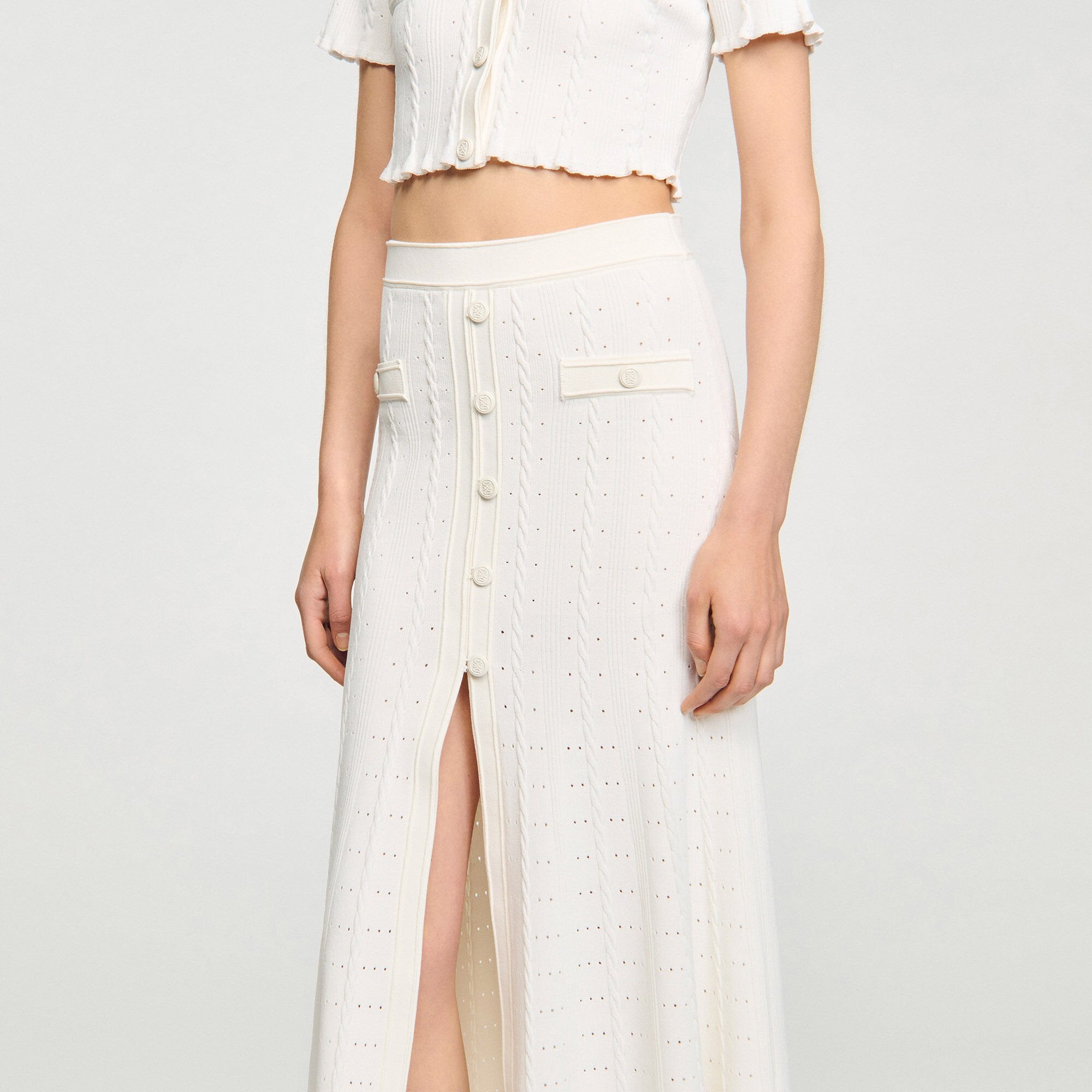 Sandro Women Pointelle knit midi skirt
