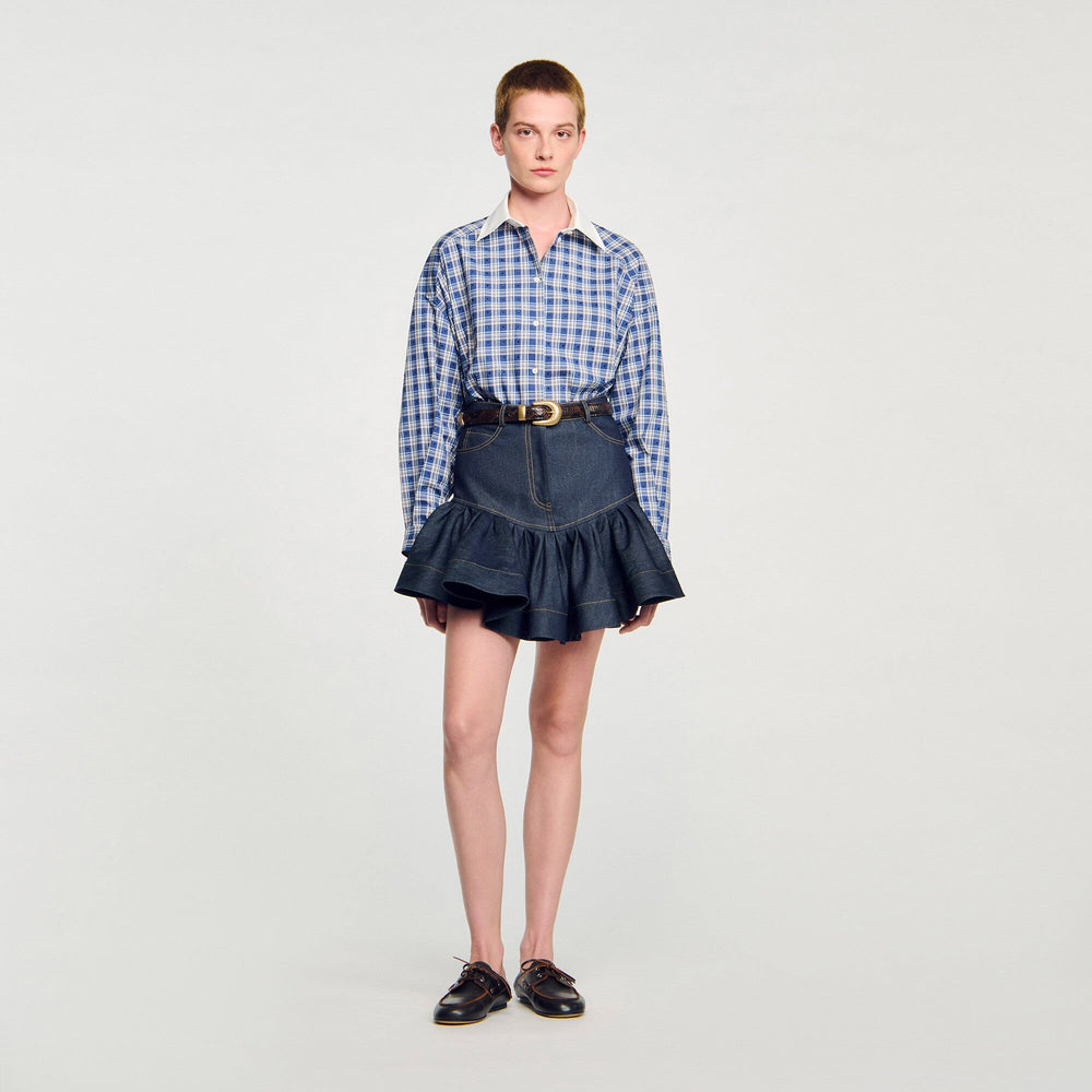 Sandro Women Mini denim ruffled skirt