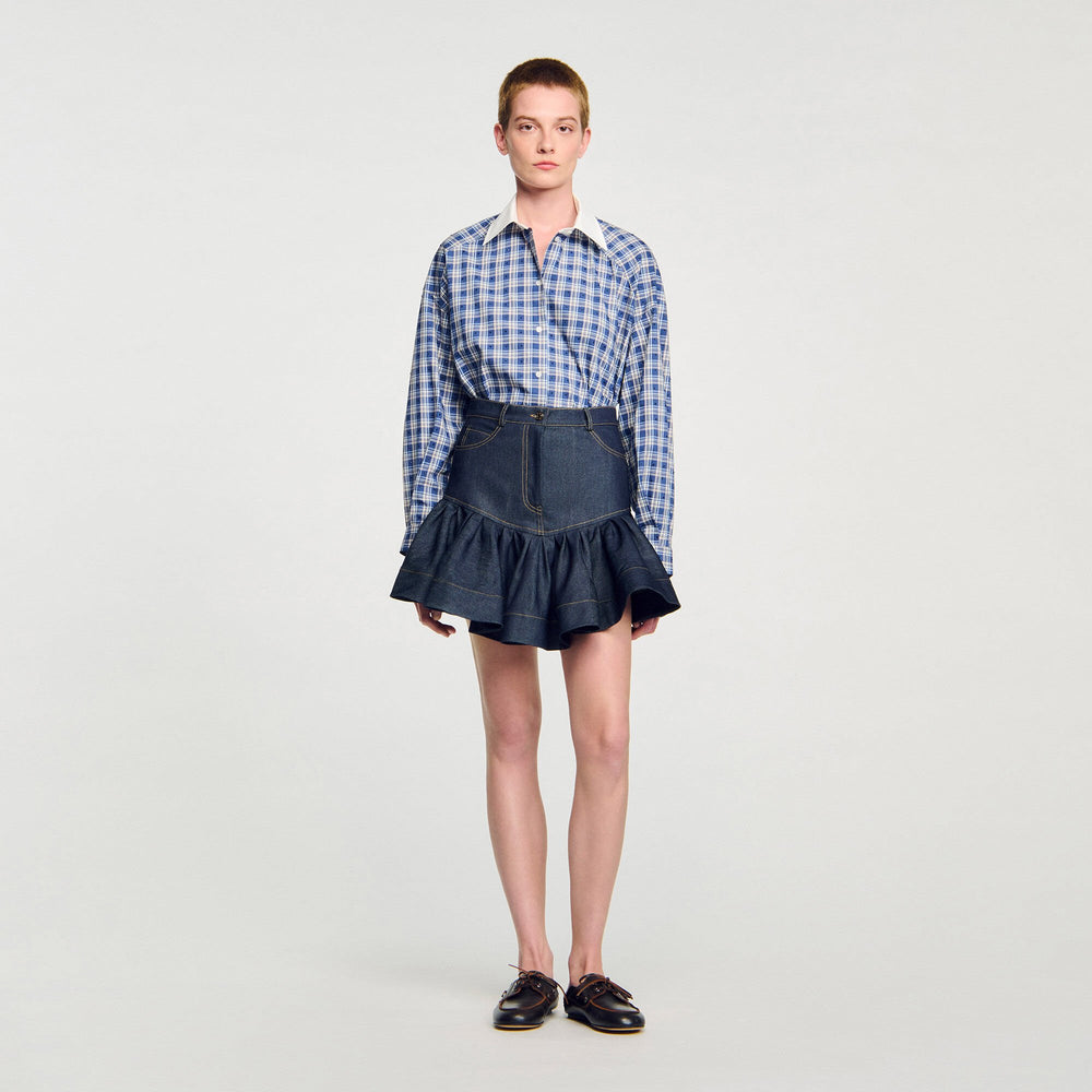 Sandro Women Mini denim ruffled skirt