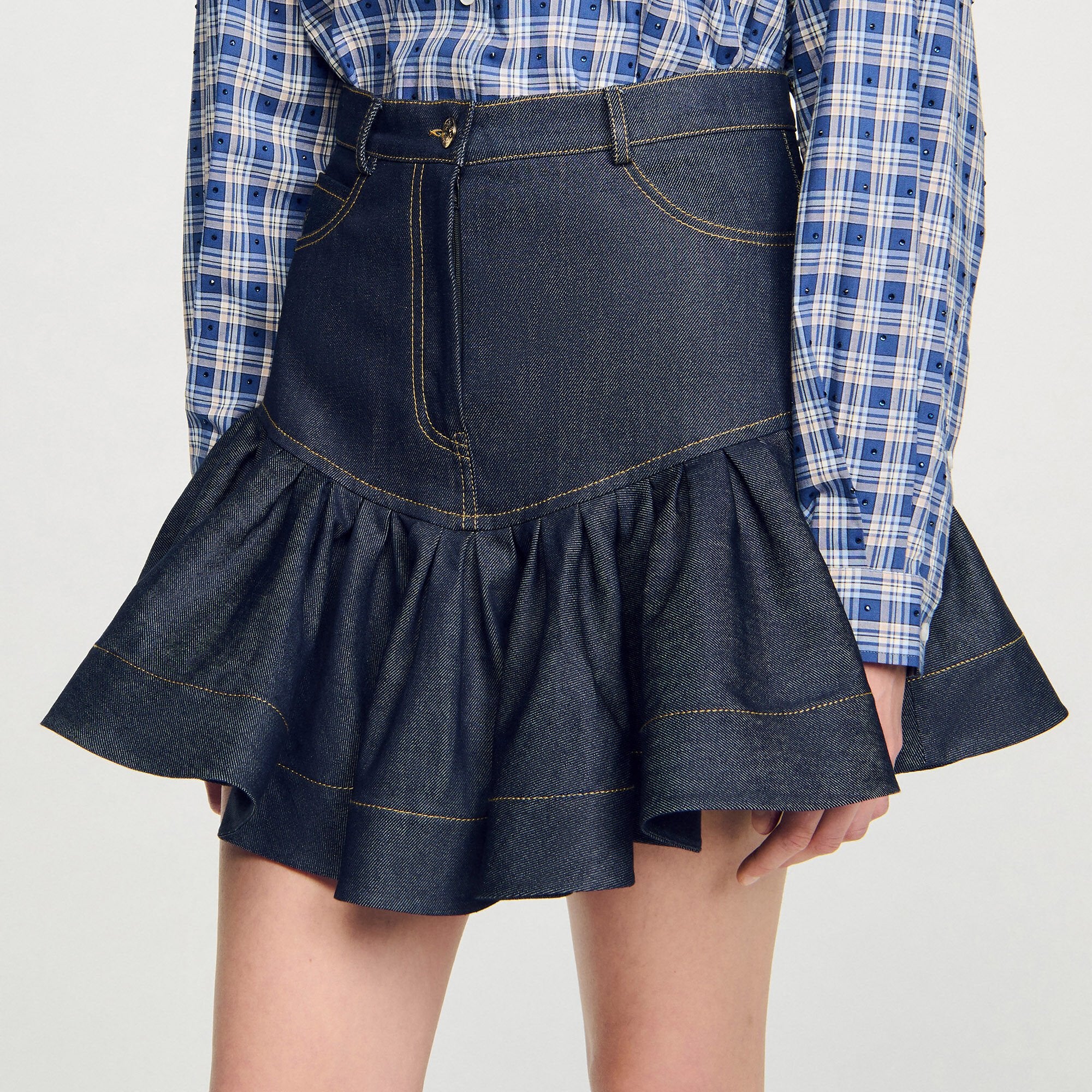 Sandro Women Mini denim ruffled skirt
