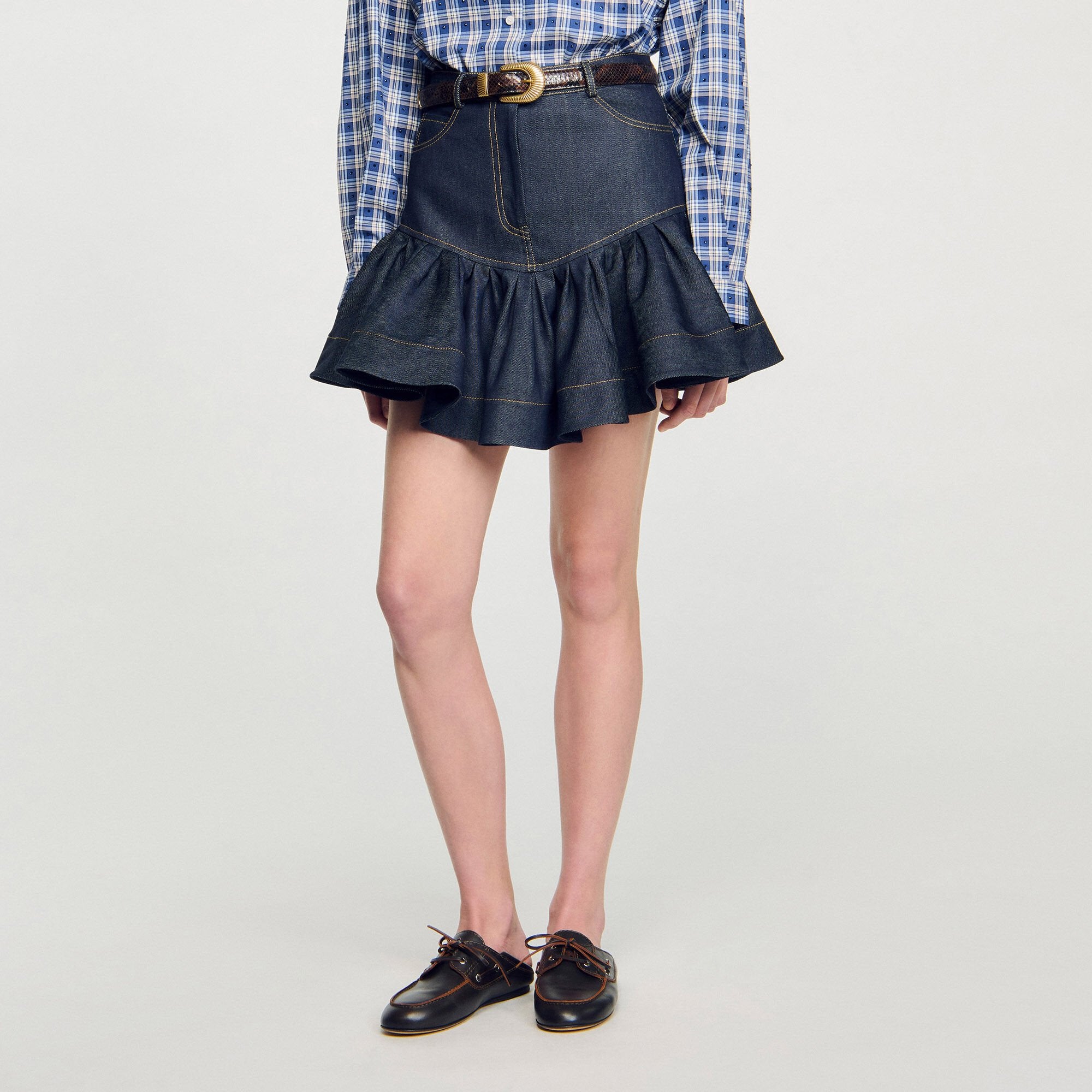 Sandro Women Mini denim ruffled skirt