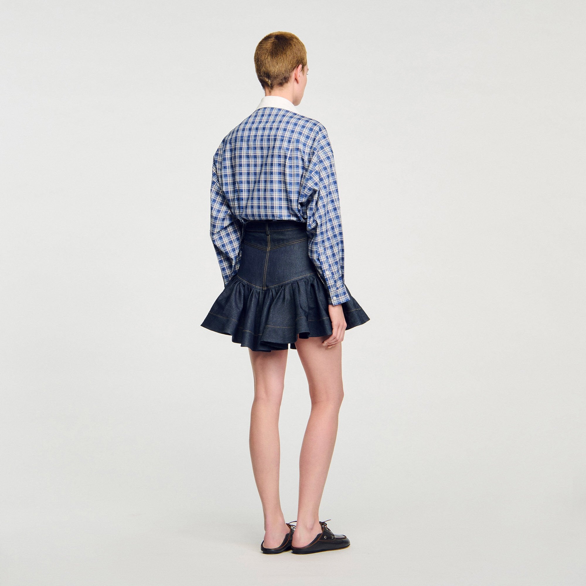 Sandro Women Mini denim ruffled skirt