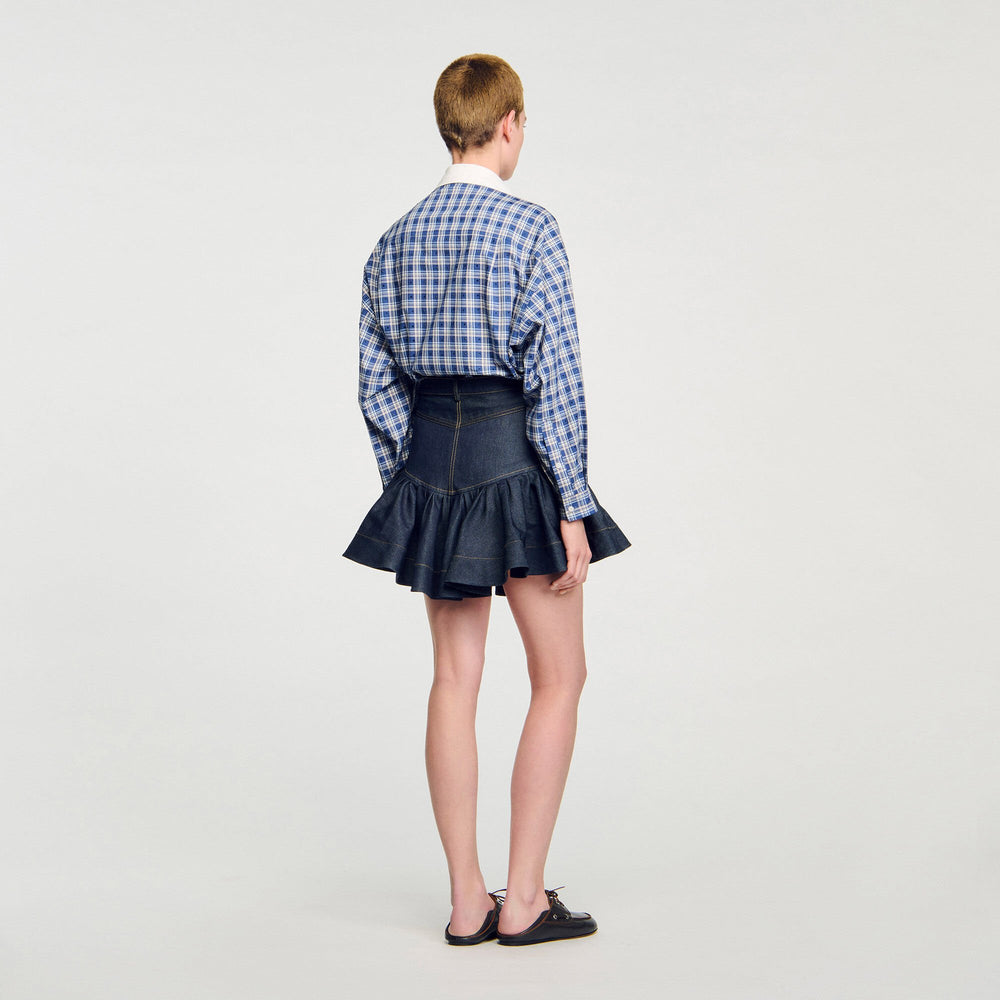 Sandro Women Mini denim ruffled skirt