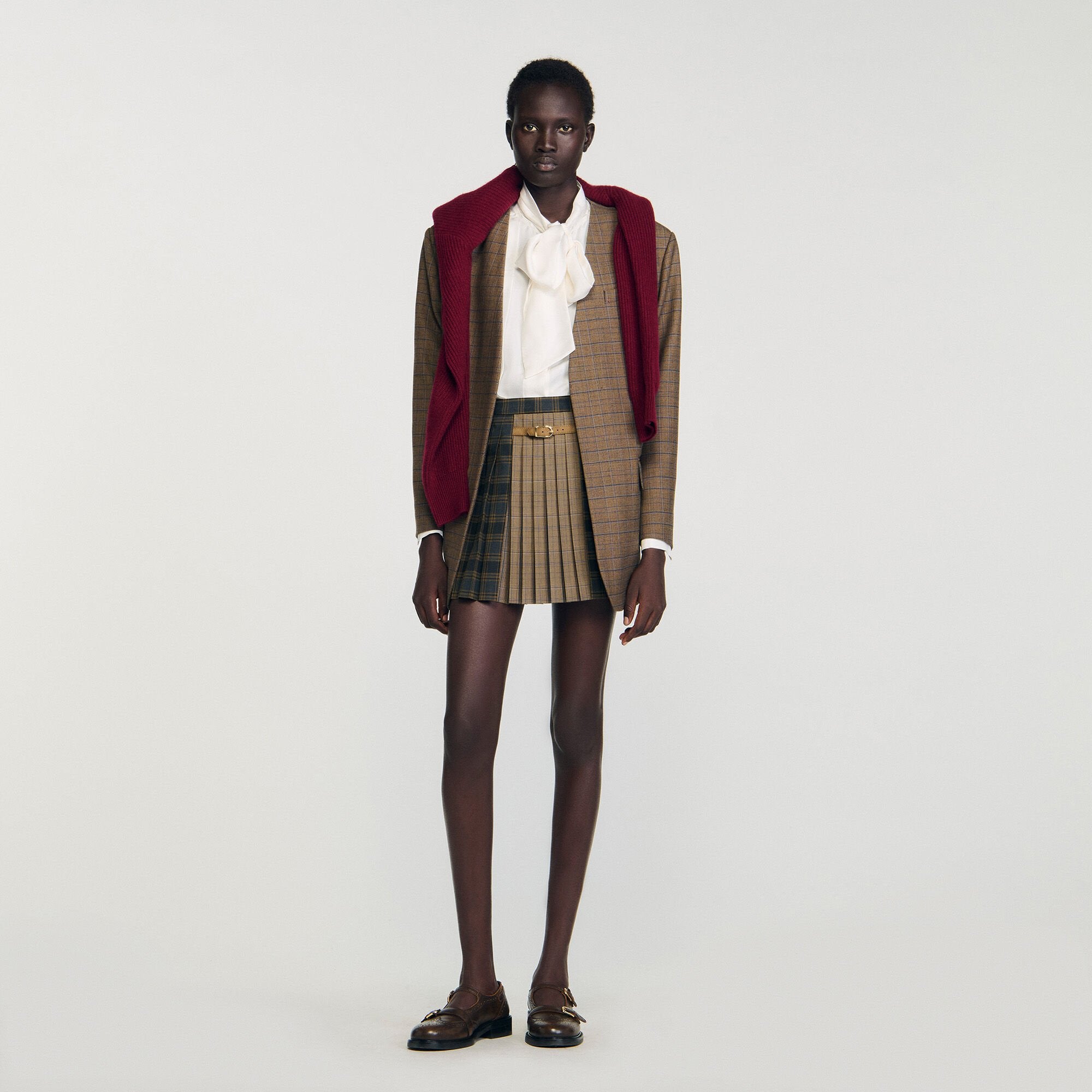 Sandro Women Mini checked pleated skirt