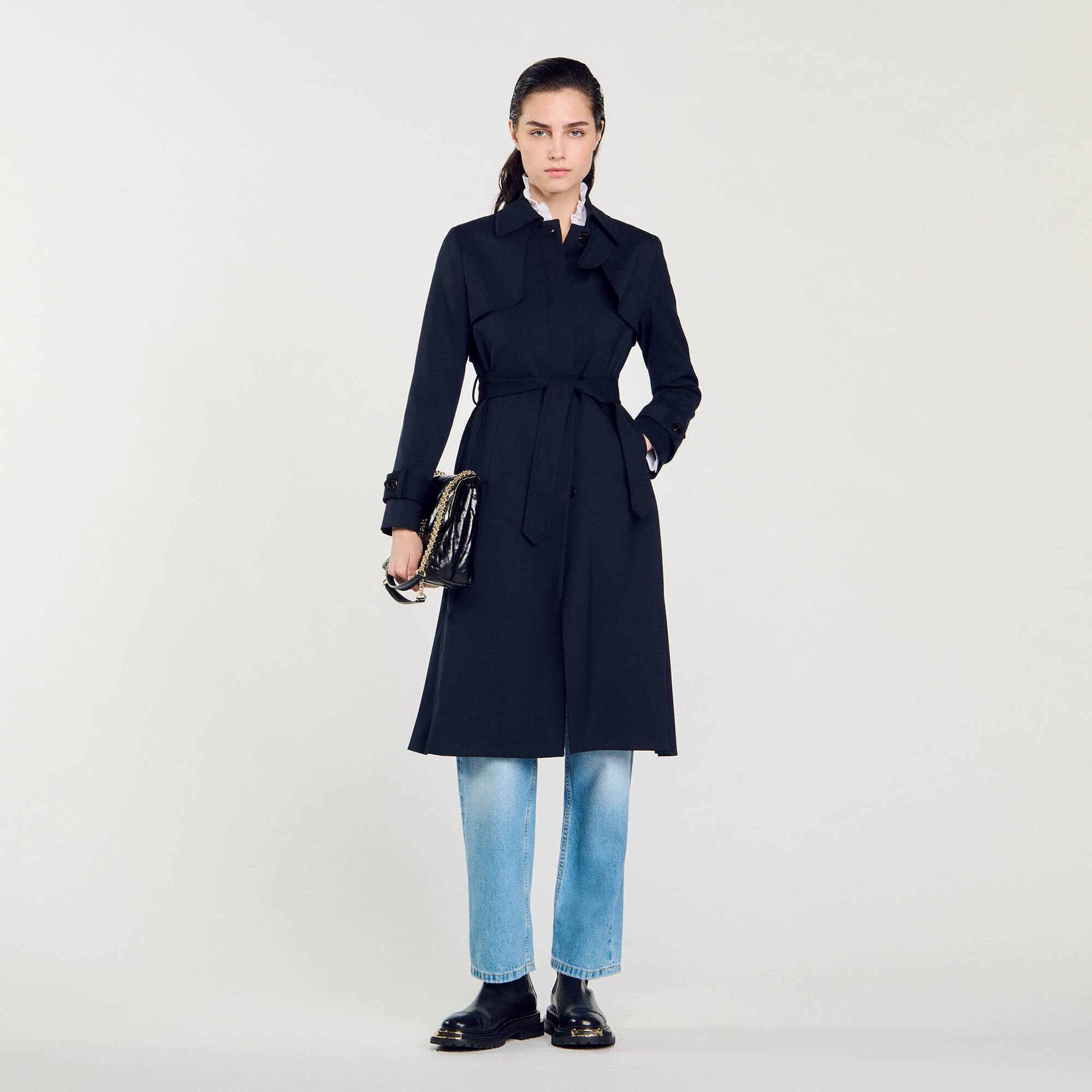 Sandro Women Trench coat with pleated inset