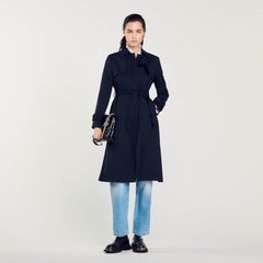 Sandro Women Trench coat with pleated inset