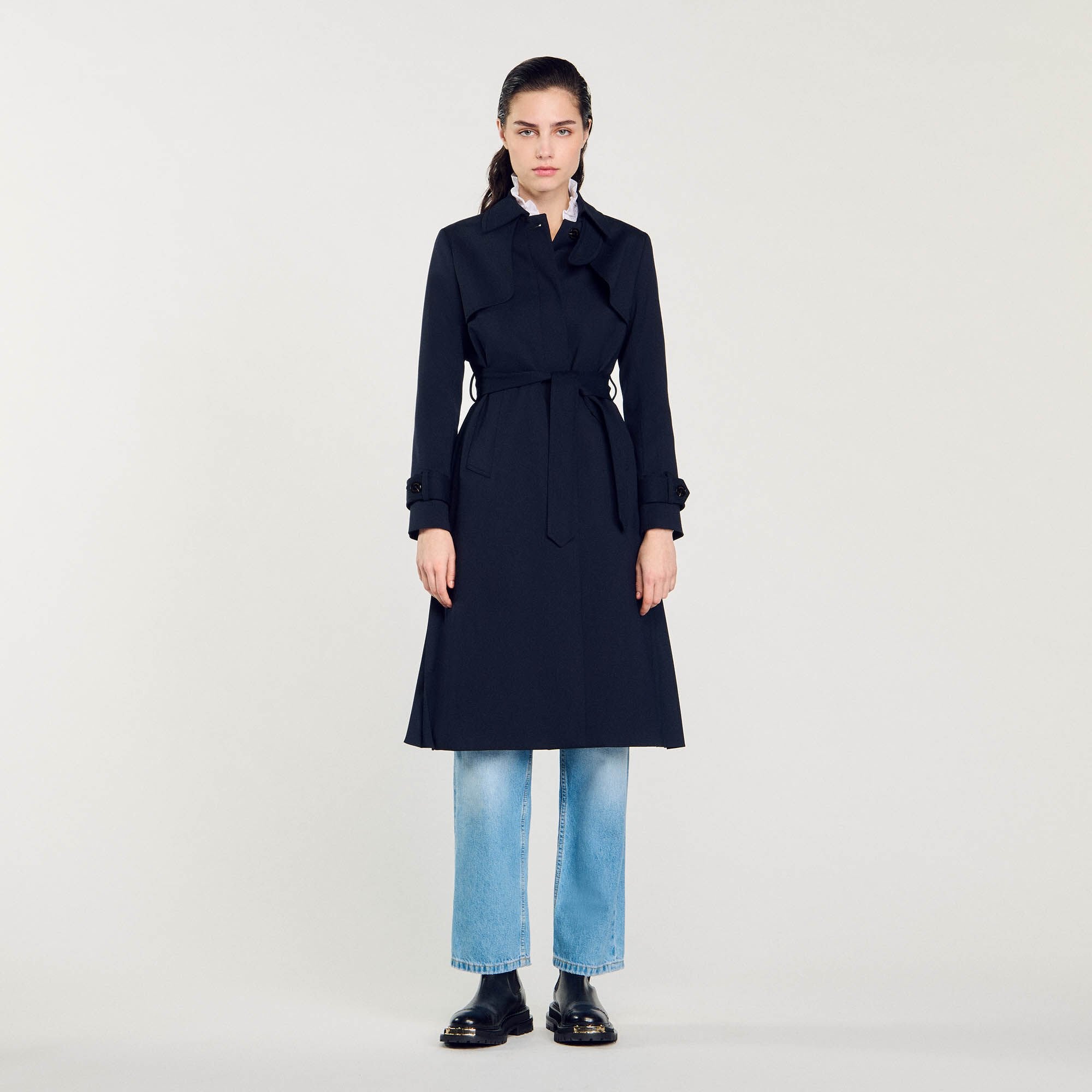 Sandro Women Trench coat with pleated inset