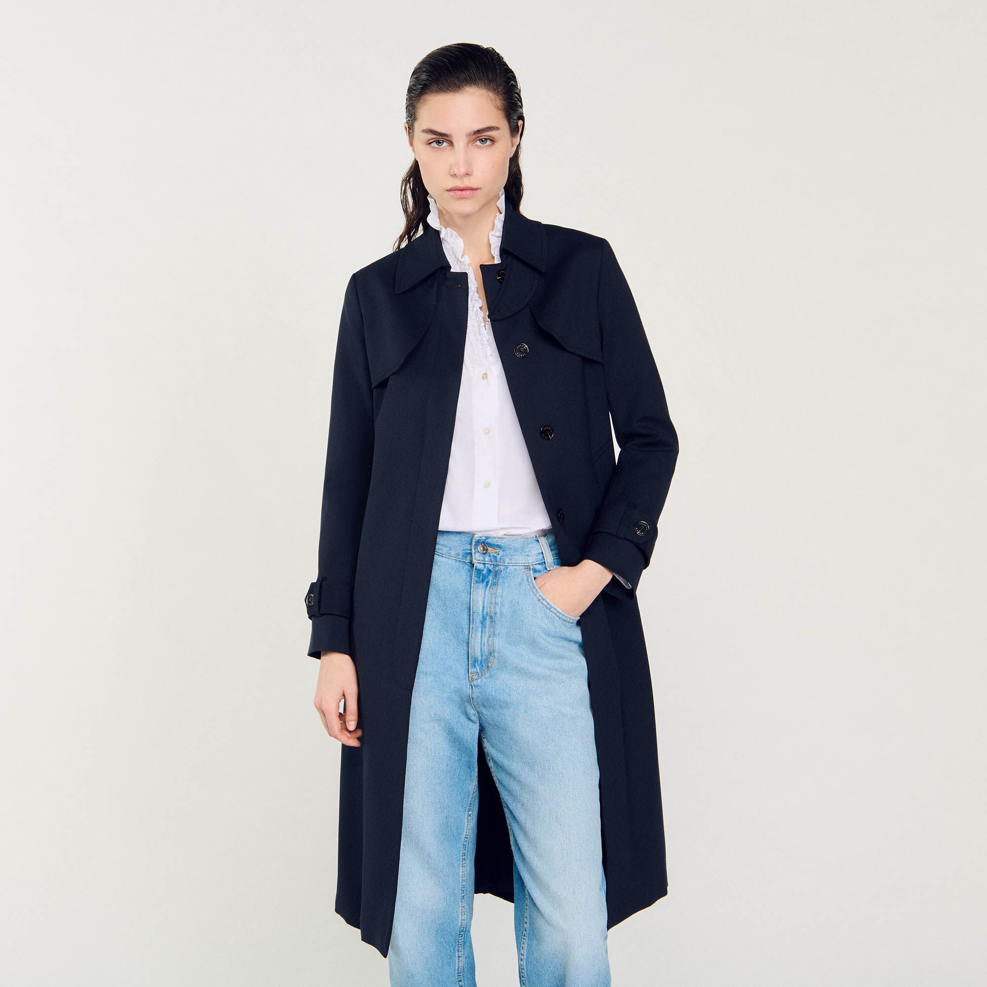 Sandro Women Trench coat with pleated inset