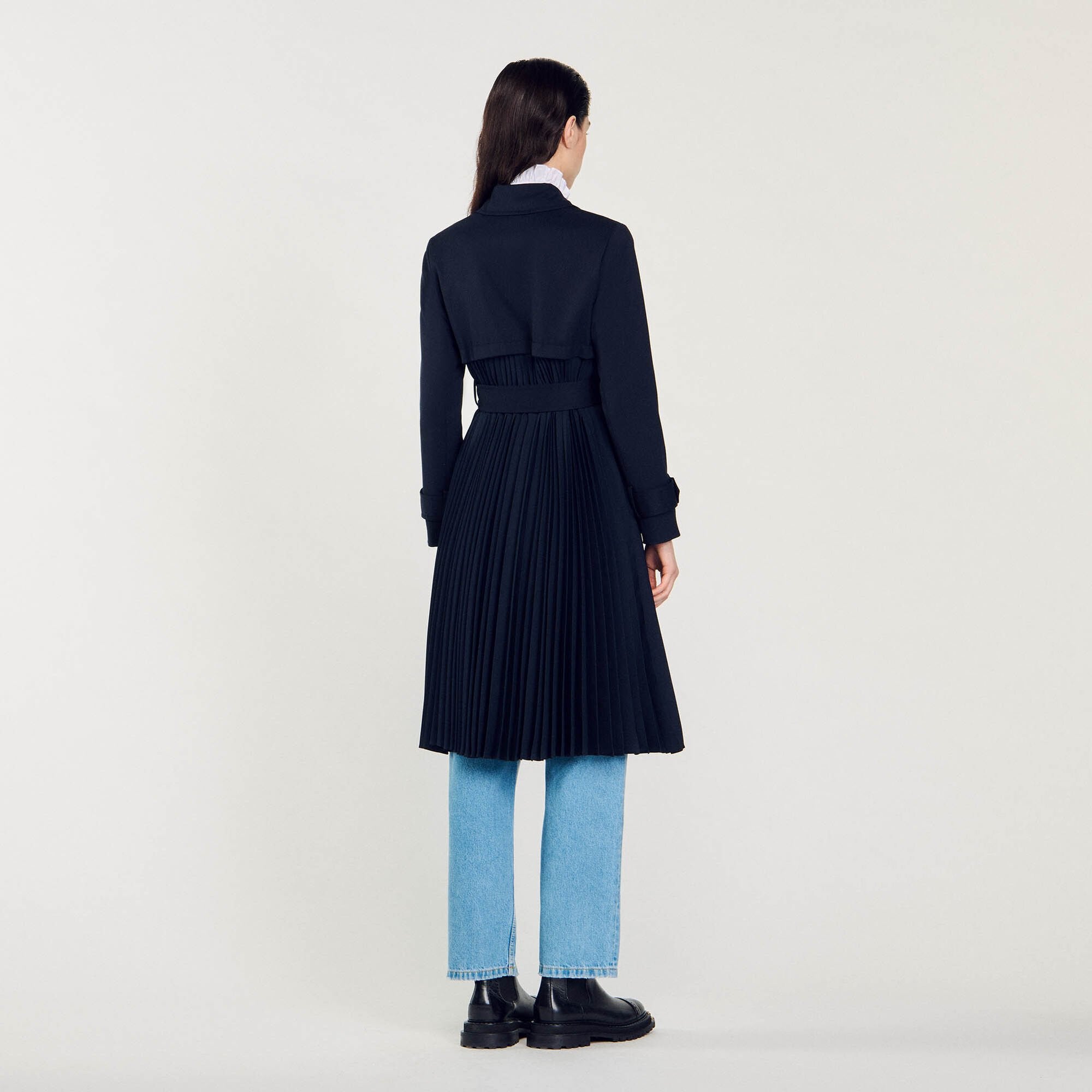 Sandro Women Trench coat with pleated inset