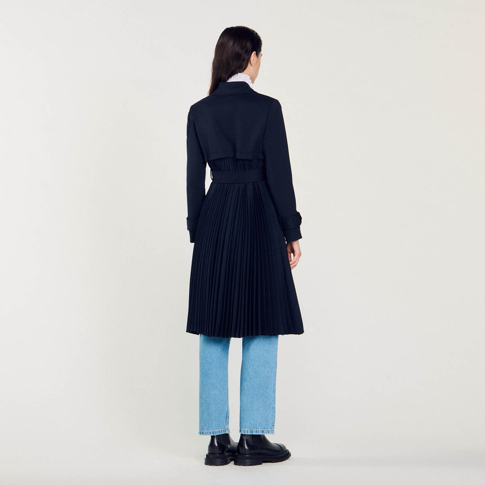 Sandro Women Trench coat with pleated inset