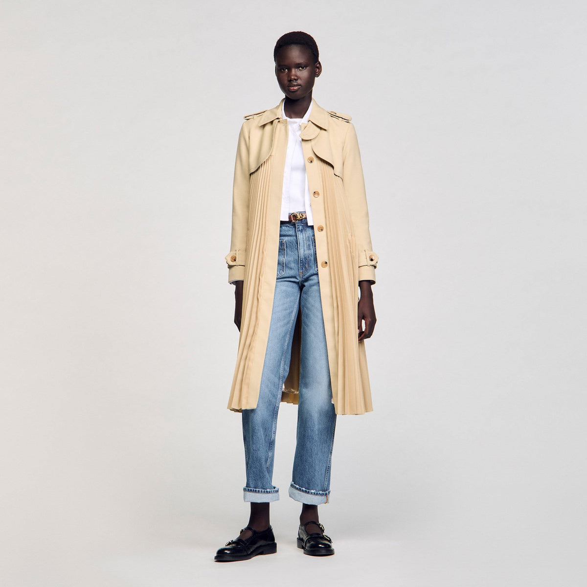 Sandro Women Pleated trench coat with belt