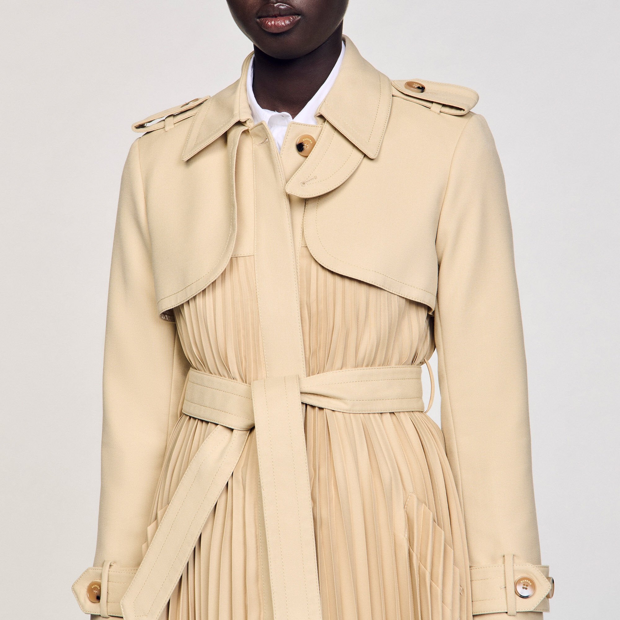 Sandro Women Pleated trench coat with belt