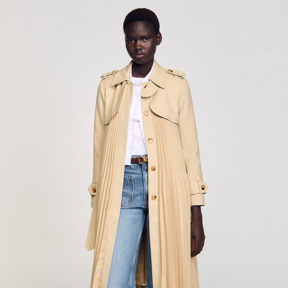 Sandro Women Pleated trench coat with belt