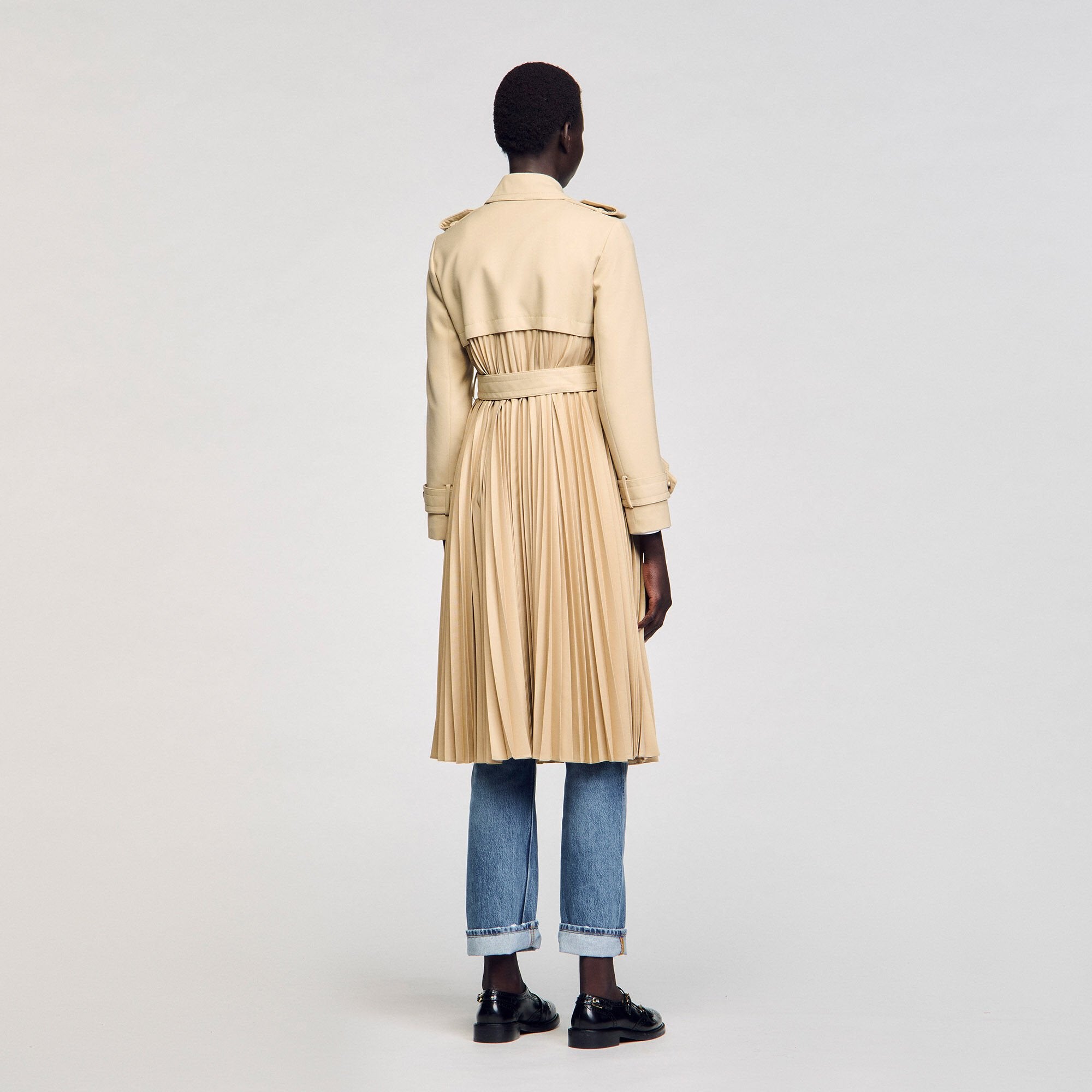 Sandro Women Pleated trench coat with belt