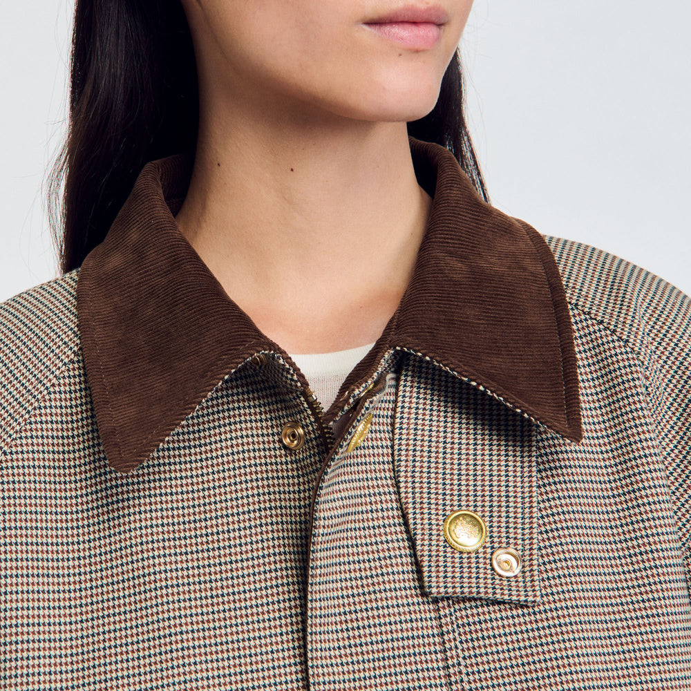 Sandro Women Check coat with velvet collar