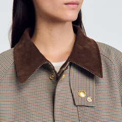 Sandro Women Check coat with velvet collar