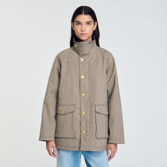 Sandro Women Check coat with velvet collar