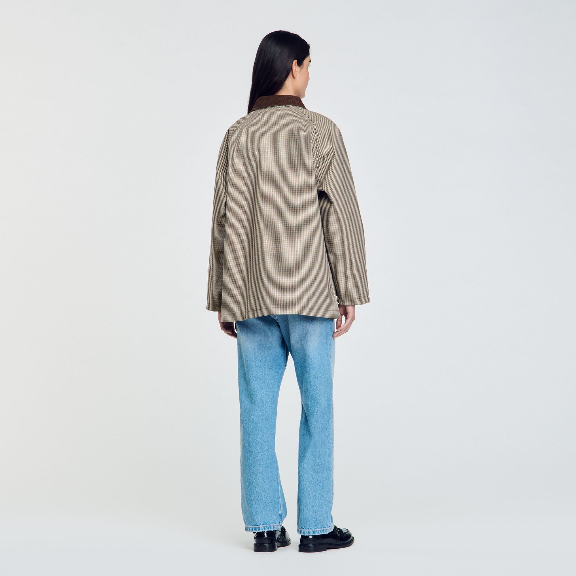 Sandro Women Check coat with velvet collar
