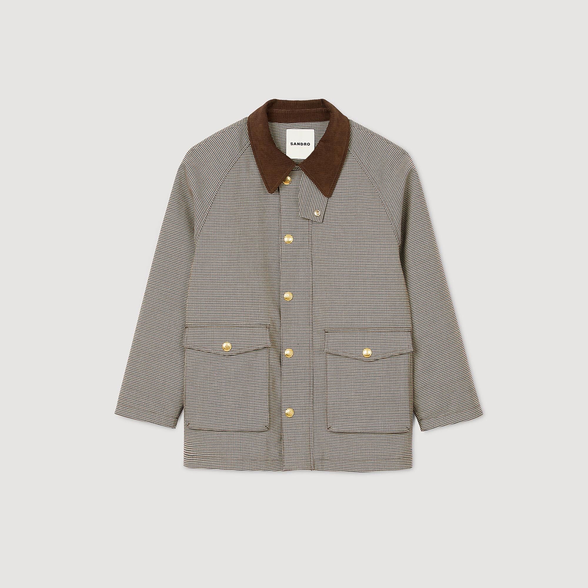 Sandro Women Check coat with velvet collar