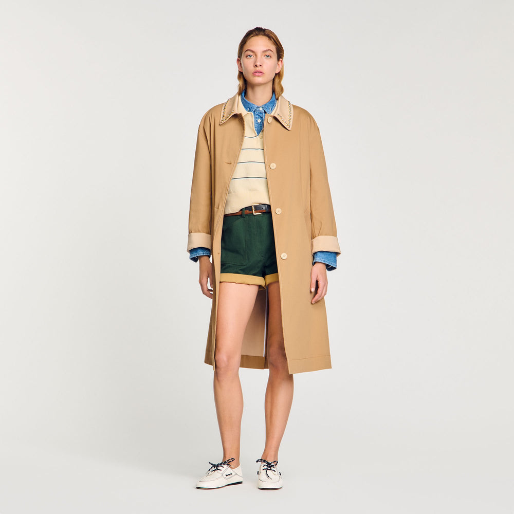 Sandro Women Trench coat with rhinestone collar
