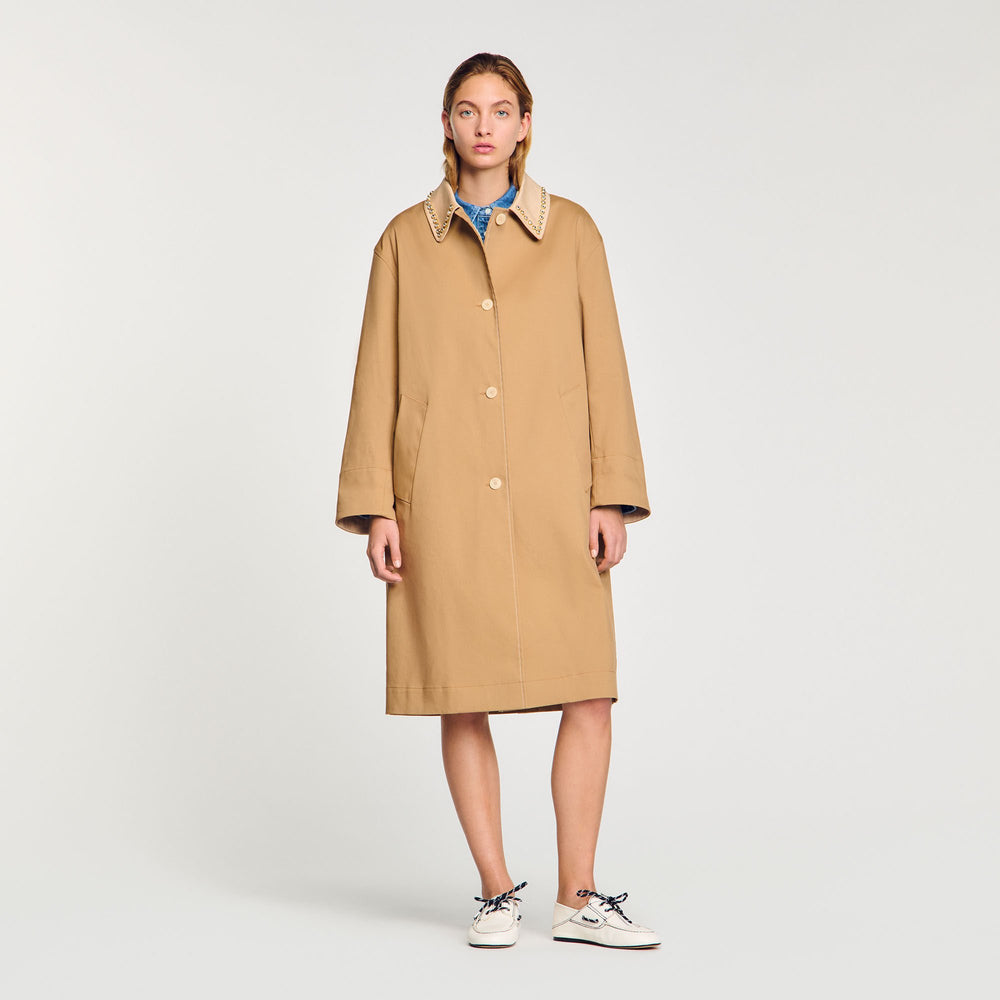 Sandro Women Trench coat with rhinestone collar