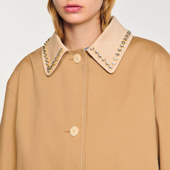 Sandro Women Trench coat with rhinestone collar